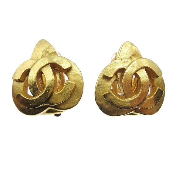 Chanel Heart Earrings Gold Clip-On 97P - Picture 1 of 4
